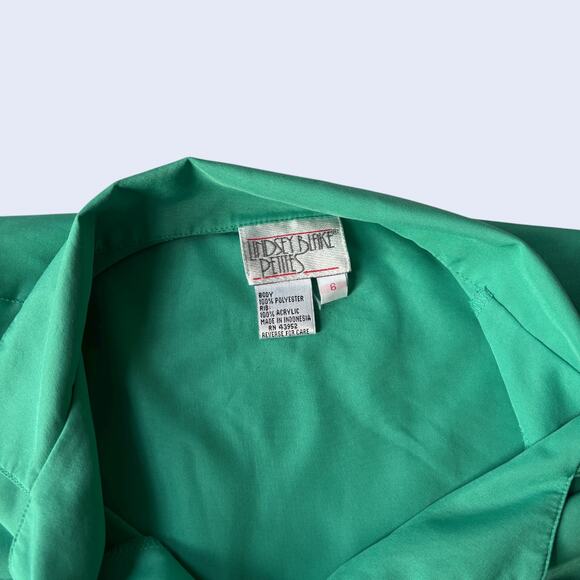 Lindsey Blake Petites blouse green gold buttons short sleeve collared 80s - Picture 3 of 4